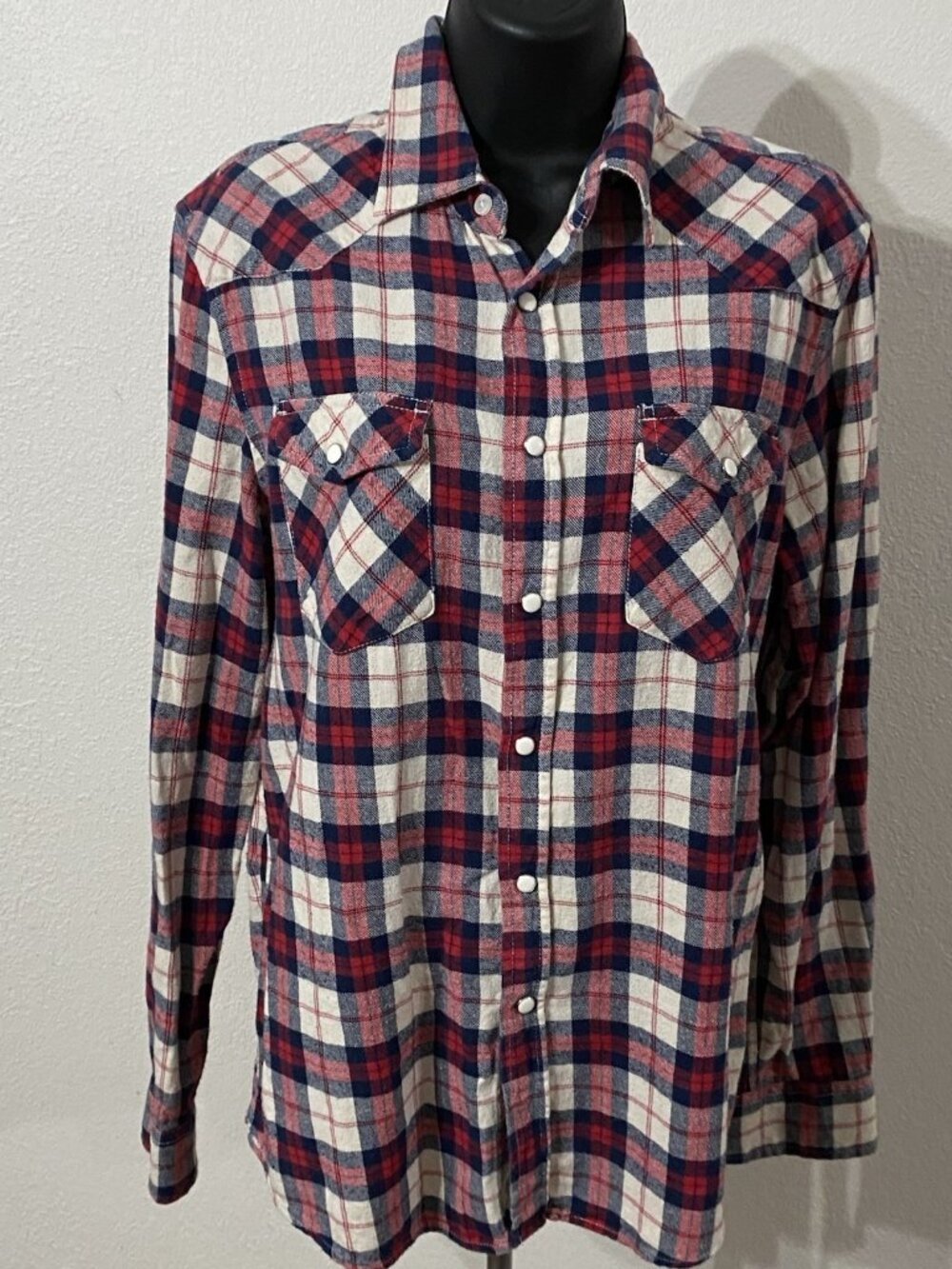 Coastal Plaid Flannel Shirt Women Med M Button Up Long Sleeve Casual Pearl Snap